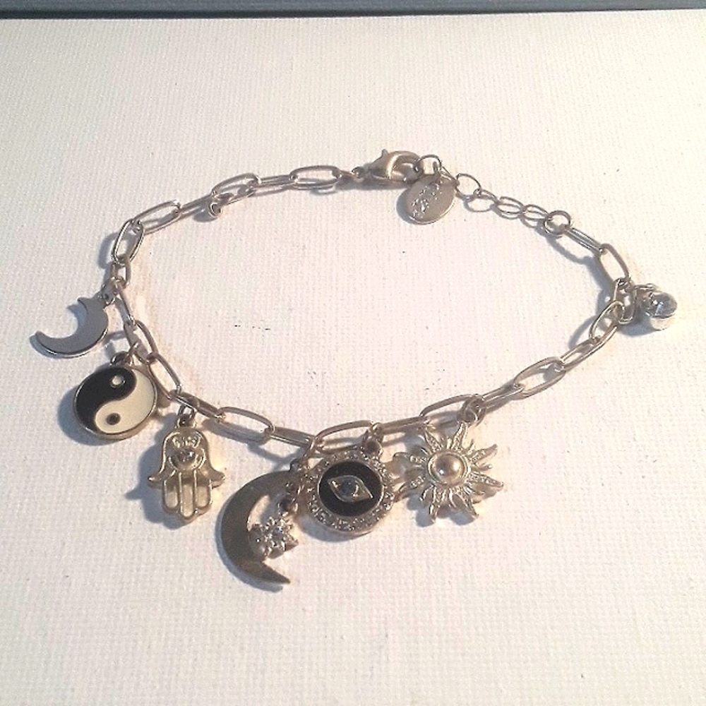 Boho Charm Bracelet Evil eye, yin yang, sun and moon bracelet